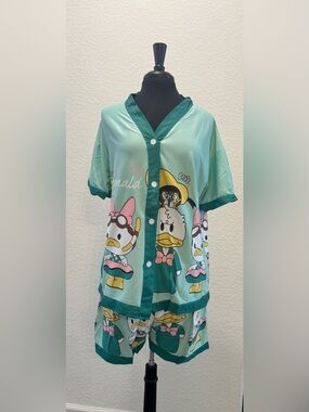Women's Mint Green Donald Duck Print 3 pc Short Pajama Set